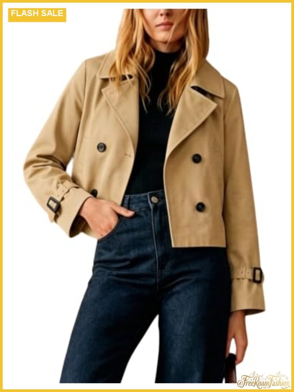 Women's Cropped Trench Coat Lightweight Casual Jacket Lapel Collar